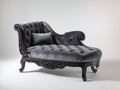 Chaise longue de terciopelo capitoné 185x85x95 cm - gris antracita y marrón oscuro - estructura de madera tallada estilo clásico