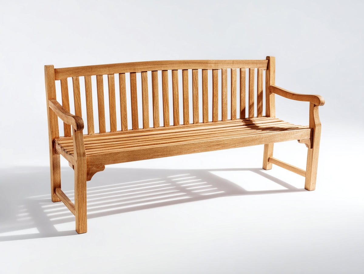 Bancos de jardín de madera maciza 180x60x90 cm - marrón natural - respaldo de listones con reposabrazos curvos
