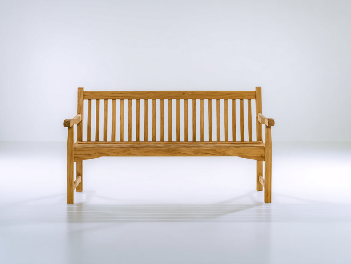 Bancos de jardín de madera maciza 140x60x90 cm - Natural - Respaldo de listones y reposabrazos