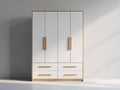 Armarios con 4 puertas y 4 cajones 150 x 55 x 195 cm - blanco y madera natural - diseño moderno de almacenamiento