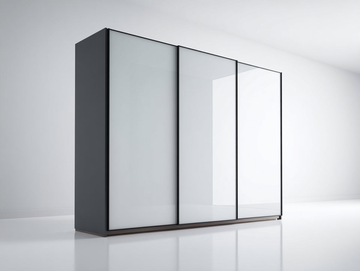 Armarios de 3 puertas correderas con vidrio translúcido 240x60x220 cm - gris claro y negro - diseño moderno