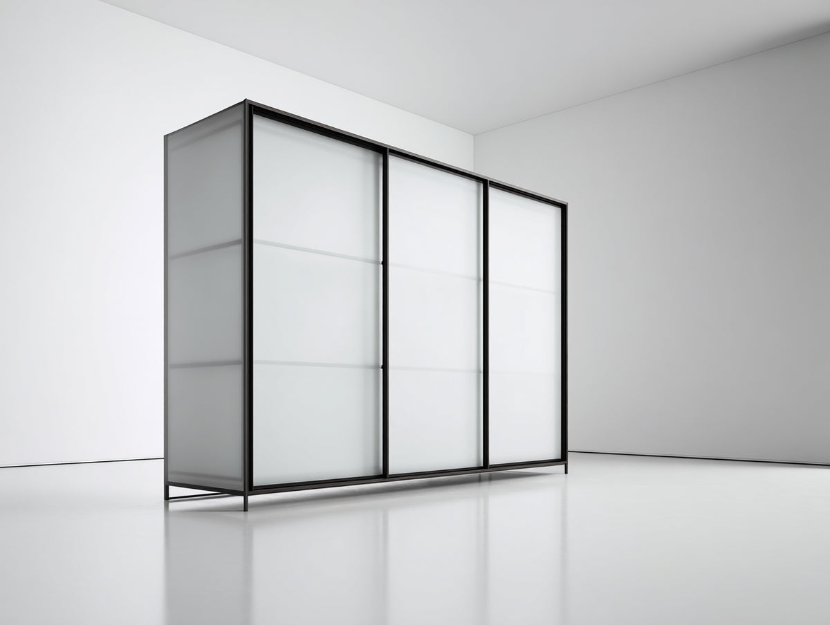 Armarios con puertas correderas de vidrio translúcido y estructura metálica 240x60x220 cm - Negro - Diseño moderno