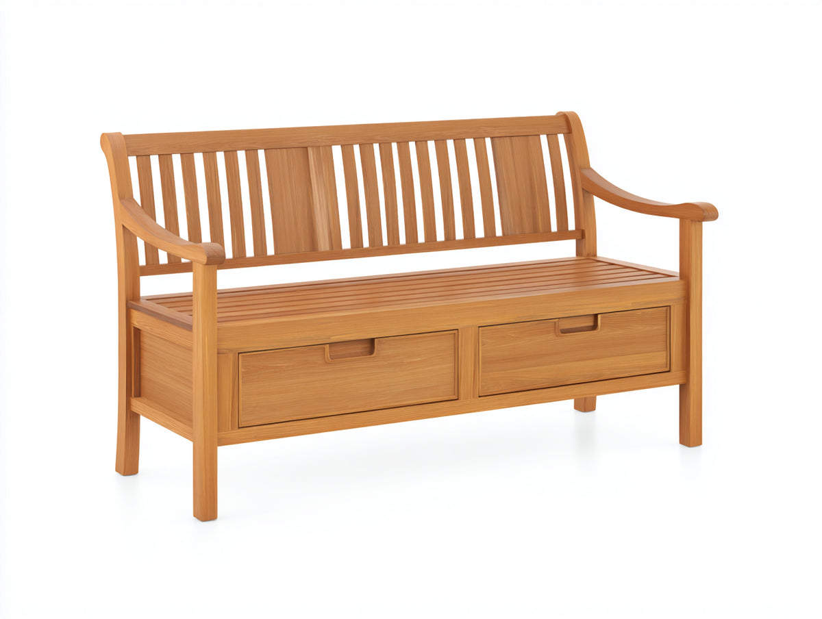 Bancos de jardín de madera 155 x 63 x 90 cm - madera natural - asiento de listones con almacenamiento inferior