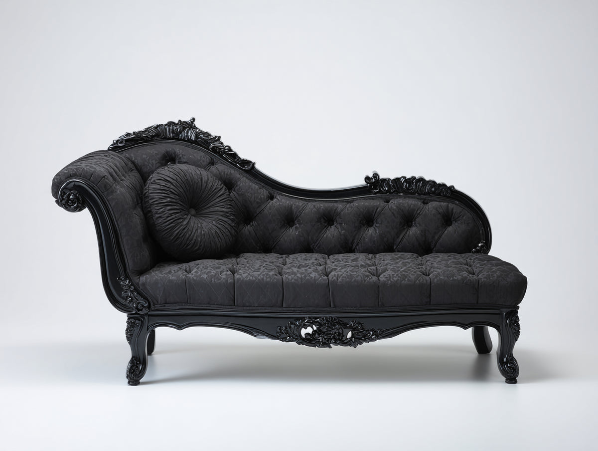 Chaise longue tapizada con estructura de madera 190x80x98 cm - Negro - Estilo clásico capitoné