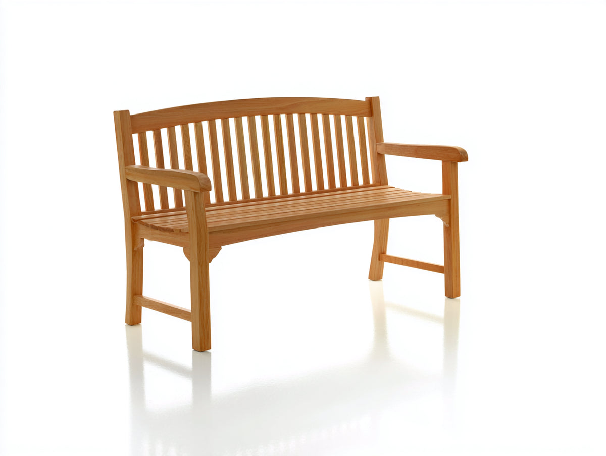 Bancos de jardín de madera maciza 130x58x88 cm - Natural - Respaldo de listones y reposabrazos