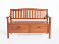 Bancos de jardín de madera maciza con 2 cajones de almacenamiento 150x60x90 cm - marrón rojizo - respaldo curvo con reposabrazos