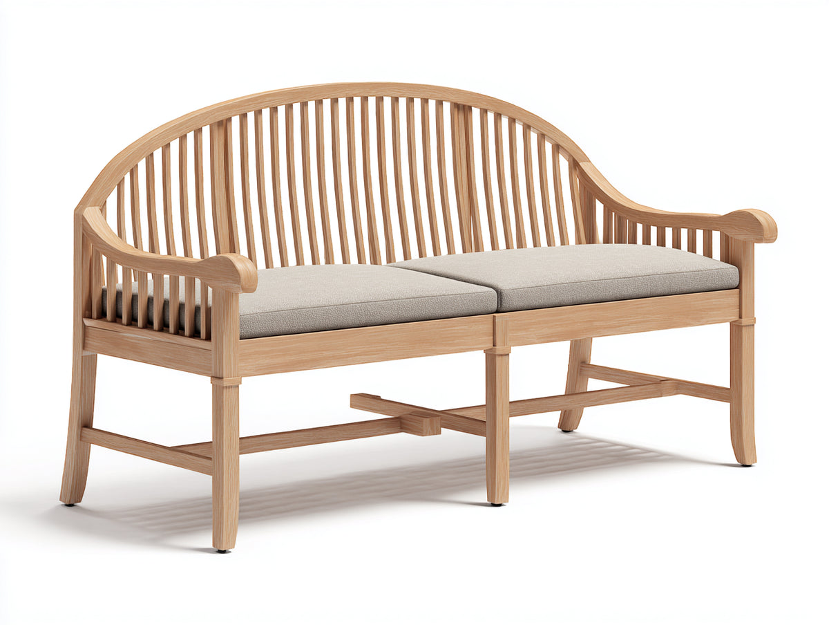 Bancos de jardín de madera 160 x 68 x 96 cm - madera natural y beige claro - respaldo curvo con asiento acolchado