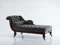 Chaise longue de terciopelo capitoné 195x80x95 cm - gris antracita y marrón oscuro - estructura de madera tallada estilo clásico