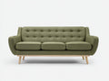 Sofás 3 plazas de tela 205 x 82 x 88 cm - verde oliva y madera natural - diseño moderno con respaldo capitoné