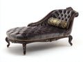 Chaise longue de terciopelo capitoné 190x75x95 cm - gris oscuro y marrón - estructura de madera tallada estilo clásico