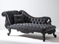 Chaise longue tapizada 195 x 88 x 98 cm - gris oscuro y madera oscura - diseño clásico con capitoné y estructura ornamentada