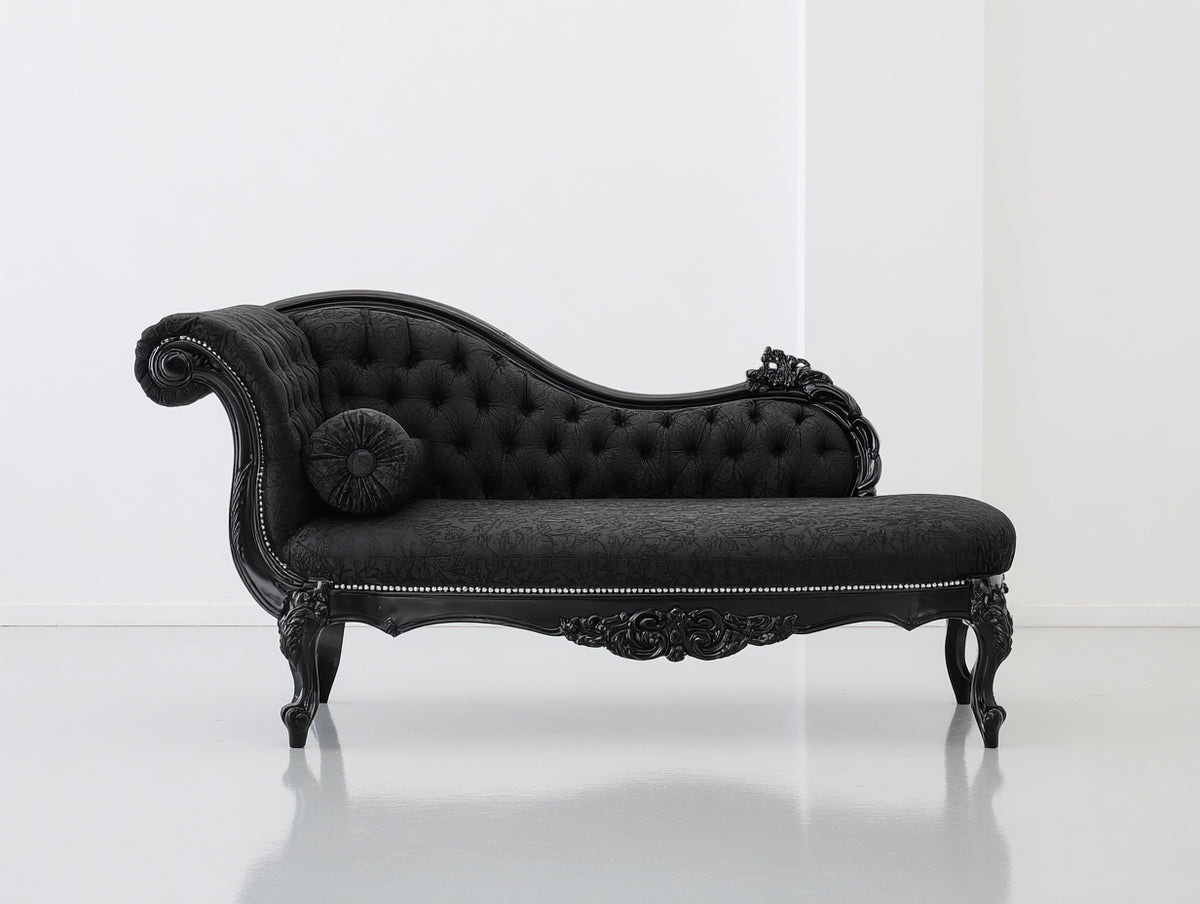 Chaise longue tapizada con estructura de madera 190x75x95 cm - Negro - Estilo clásico capitoné