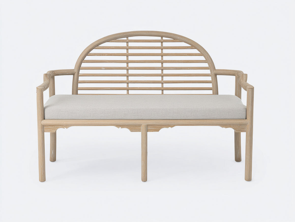 Bancos de jardín de madera con asiento acolchado 130x60x110 cm - Natural y beige - Diseño clásico