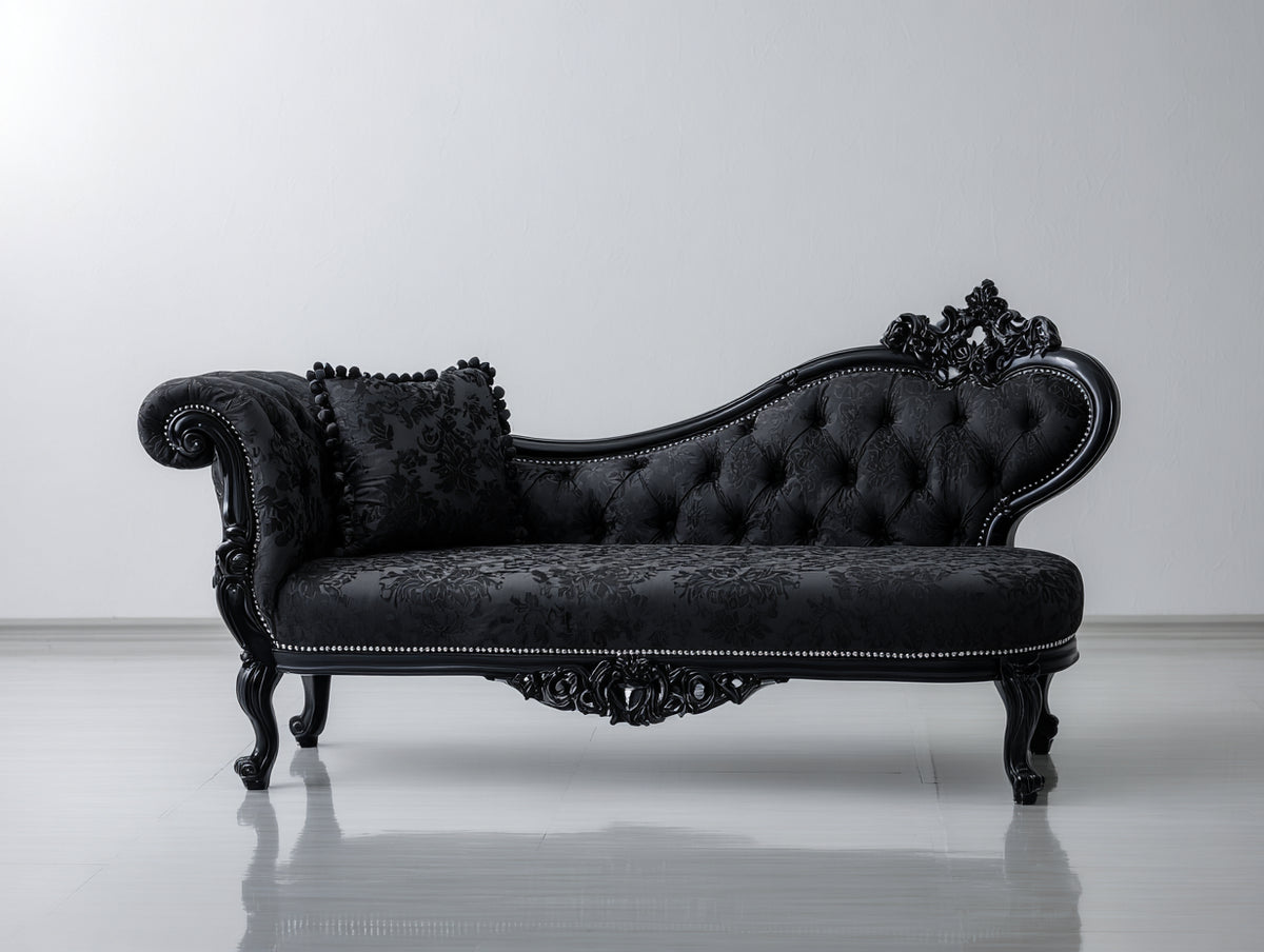 Chaise longue tapizada con estructura de madera 195x78x100 cm - Negro - Estilo clásico capitoné