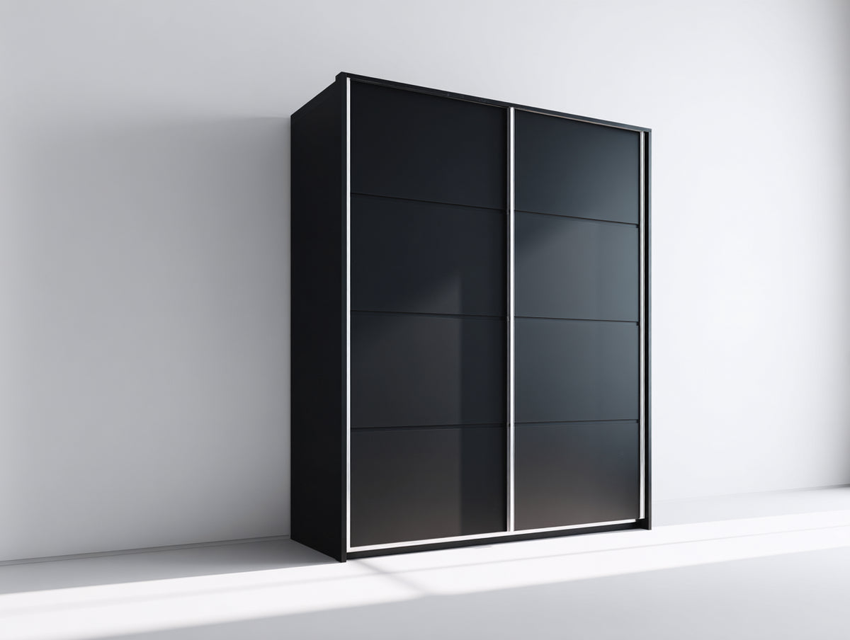 Armarios de 2 puertas correderas con paneles seccionados 180x60x210 cm - negro y gris oscuro - diseño moderno