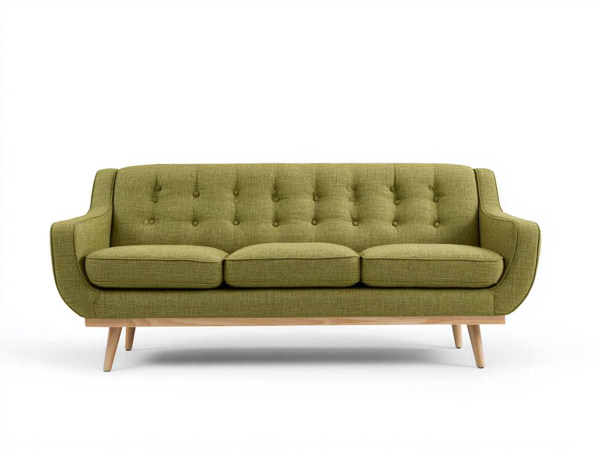Sofás 3 plazas tapizado en tejido 210x85x85 cm - Verde oliva y madera natural - Diseño moderno de inspiración nórdica