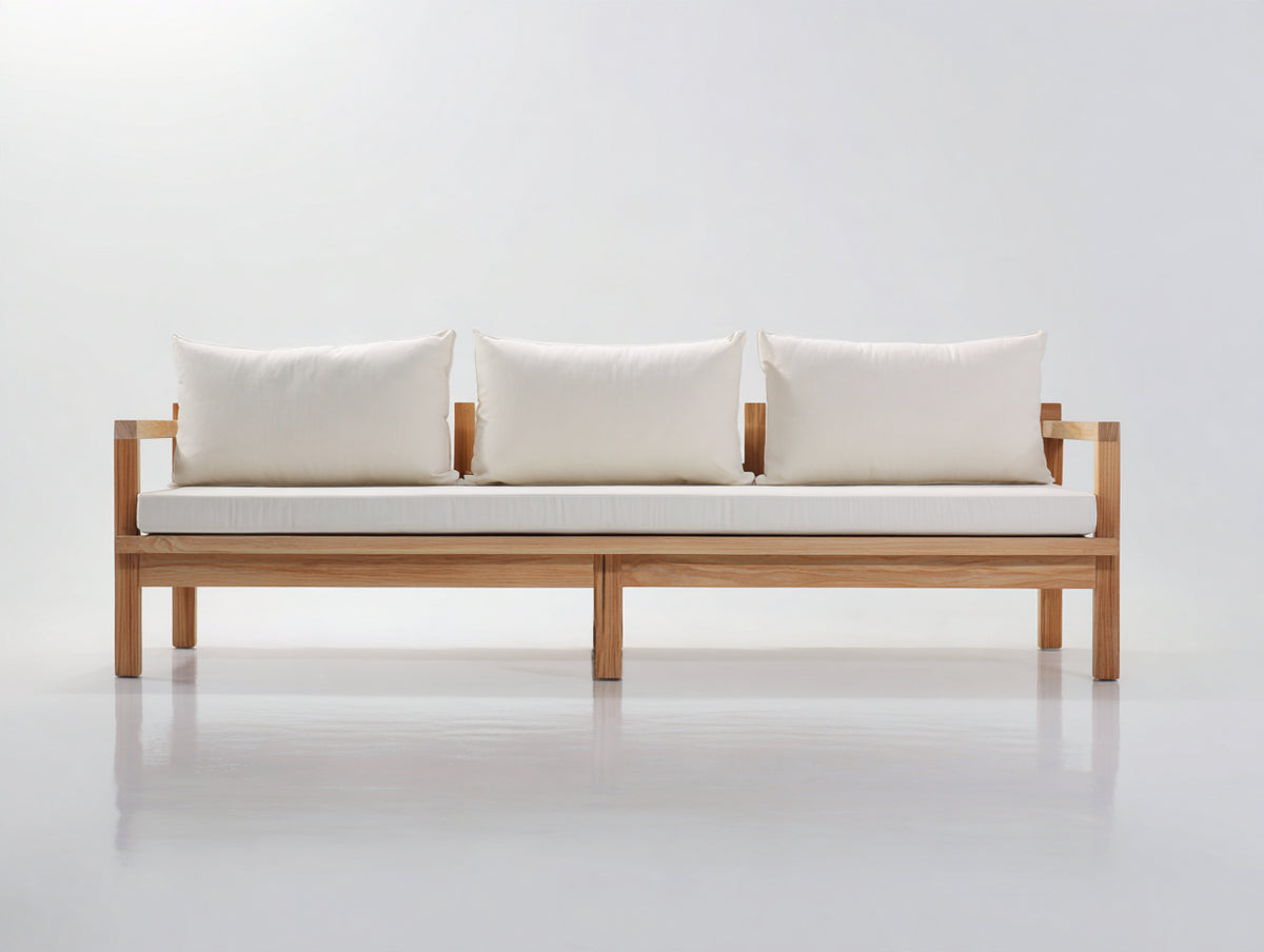 Sofás de exterior de madera 220 x 80 x 75 cm - madera natural y blanco - diseño moderno de líneas rectas