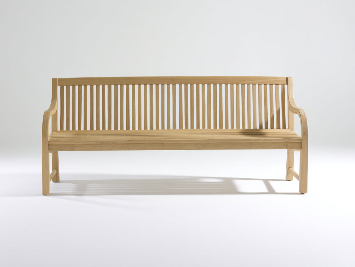 Bancos de jardín de madera maciza 180x62x88 cm - marrón natural - respaldo de listones con reposabrazos
