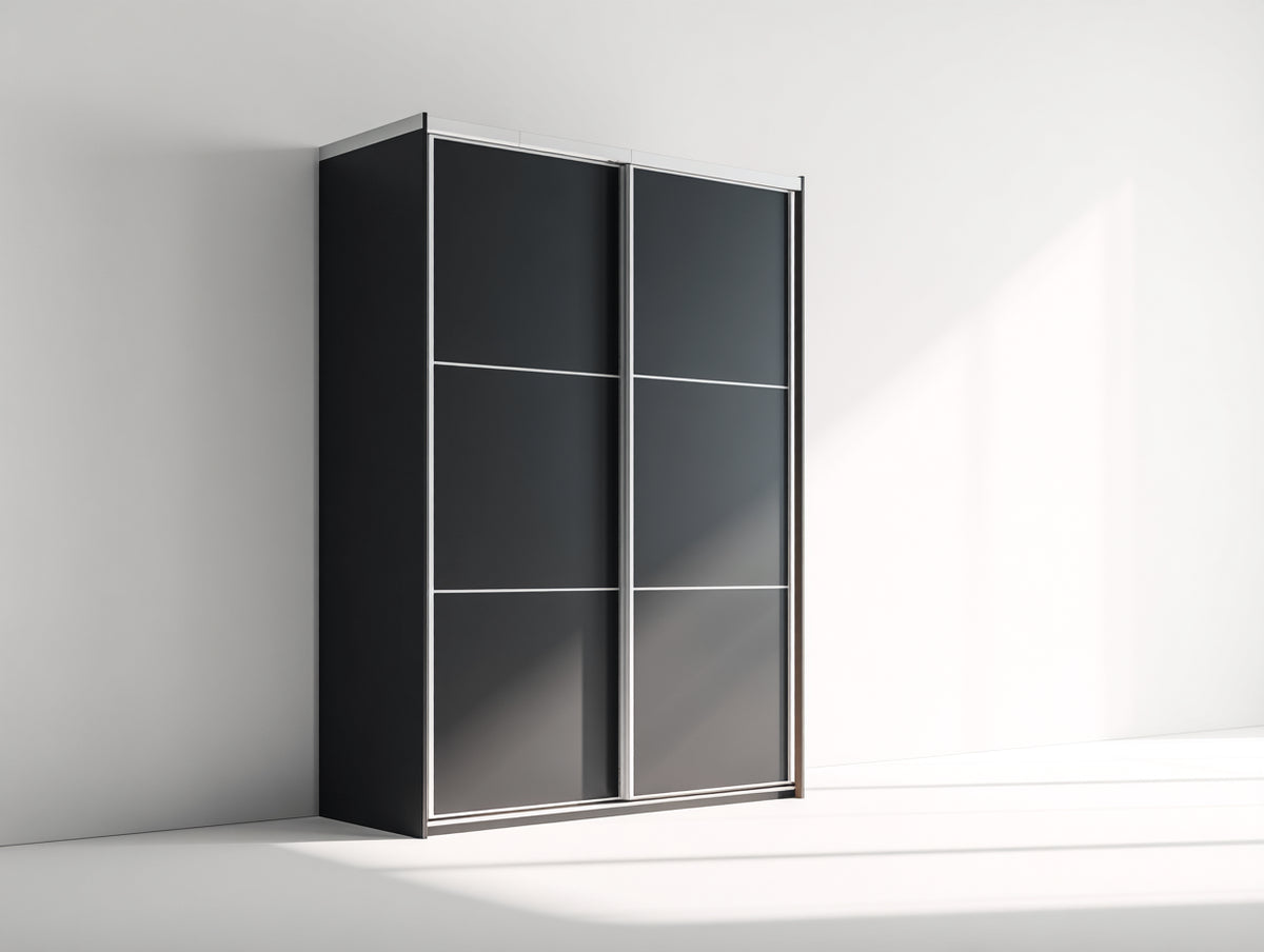 Armarios de 2 puertas correderas en madera y metal 120x60x200 cm - Negro y plata - Diseño moderno