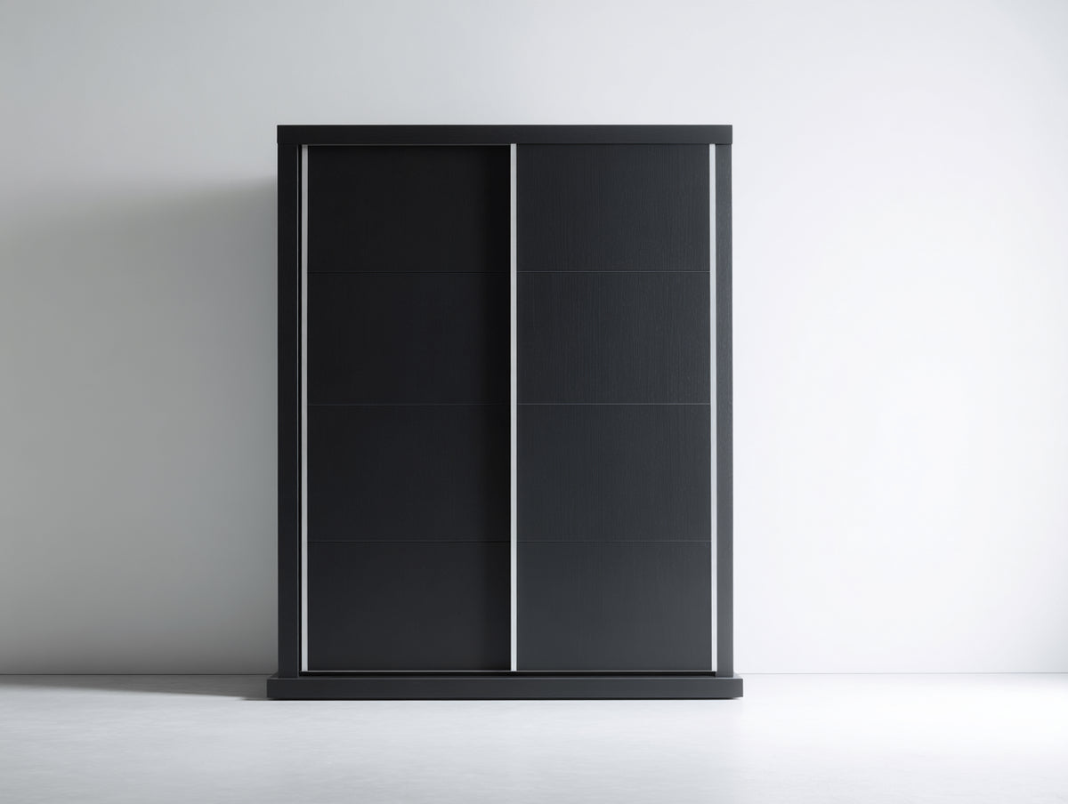 Armarios de 2 puertas correderas en madera 140x60x200 cm - Negro - Diseño moderno