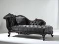Chaise longue tapizada con estructura de madera 190x85x100 cm - Gris oscuro y nogal oscuro - Estilo clásico capitoné
